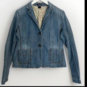 Gap Women's Vintage Y2K Blue Denim Blazer Jacket Size 12 Relaxed Jean Jacket 90s
